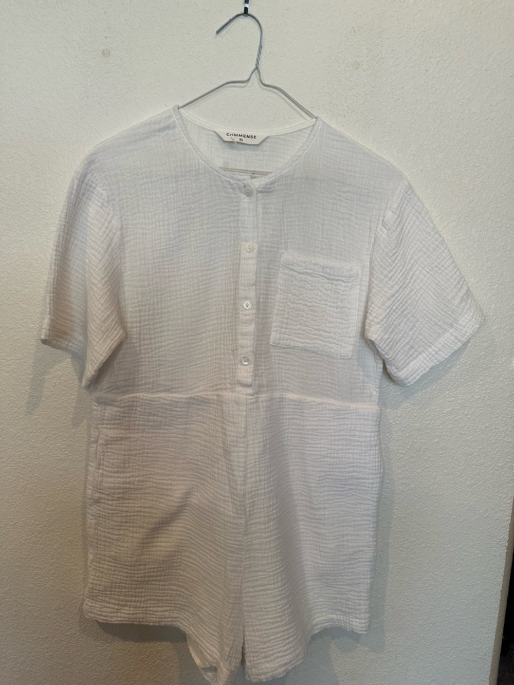 Commense White Short-Sleeve Gauze Romper